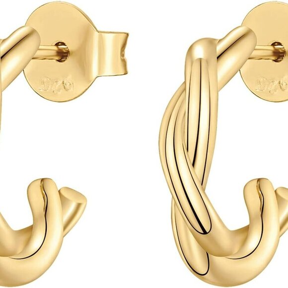 14K Gold Plated 925 Sterling Silver Post Ultra Thick Huggie Earring | Women's Mi - Picture 3 of 5